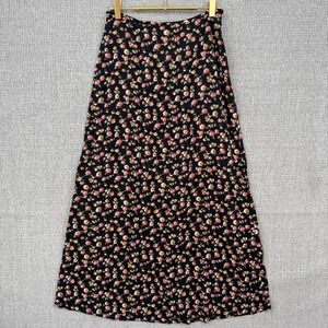 Air Play Floral‎ Maxi Skirt Womens Sz S  Black Pink Yellow Cottagecore Fairy Y2K